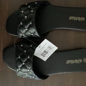 Black Quilted Slides